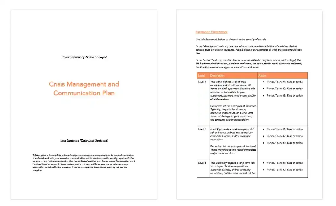 hubspot’s free crisis management plan template