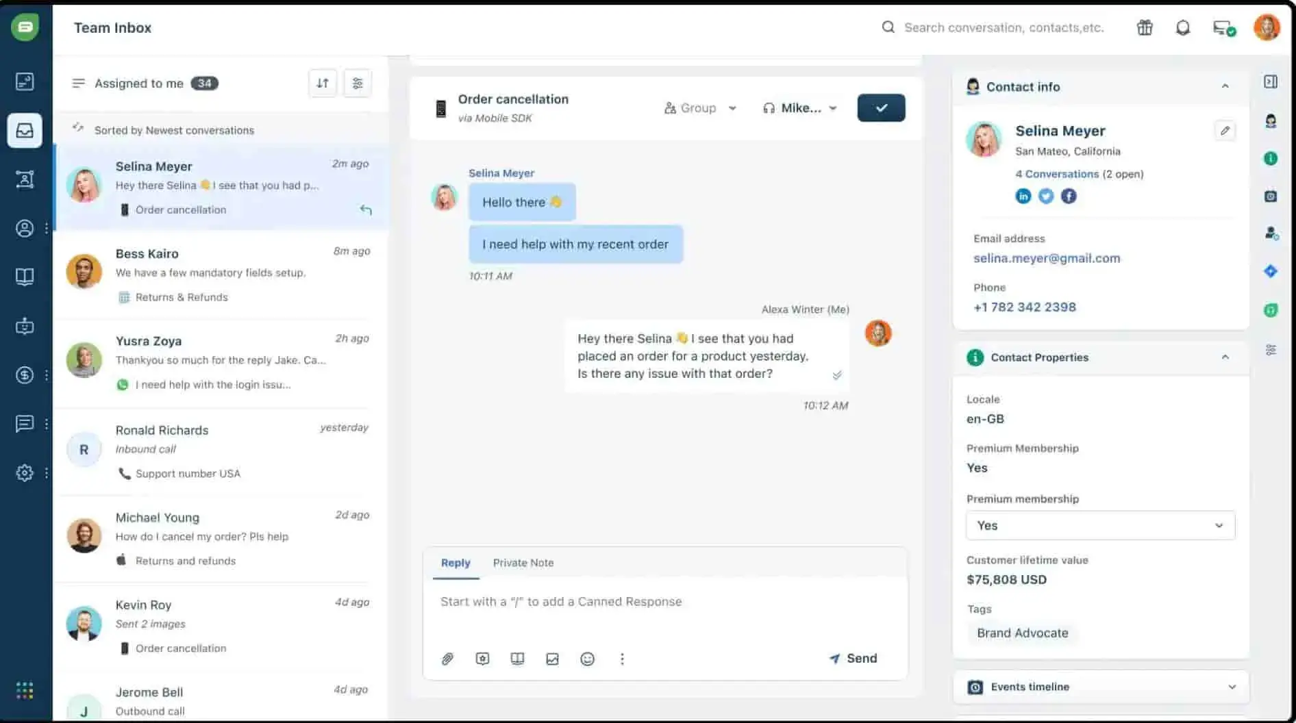 sales activity management software: freshsales inbox