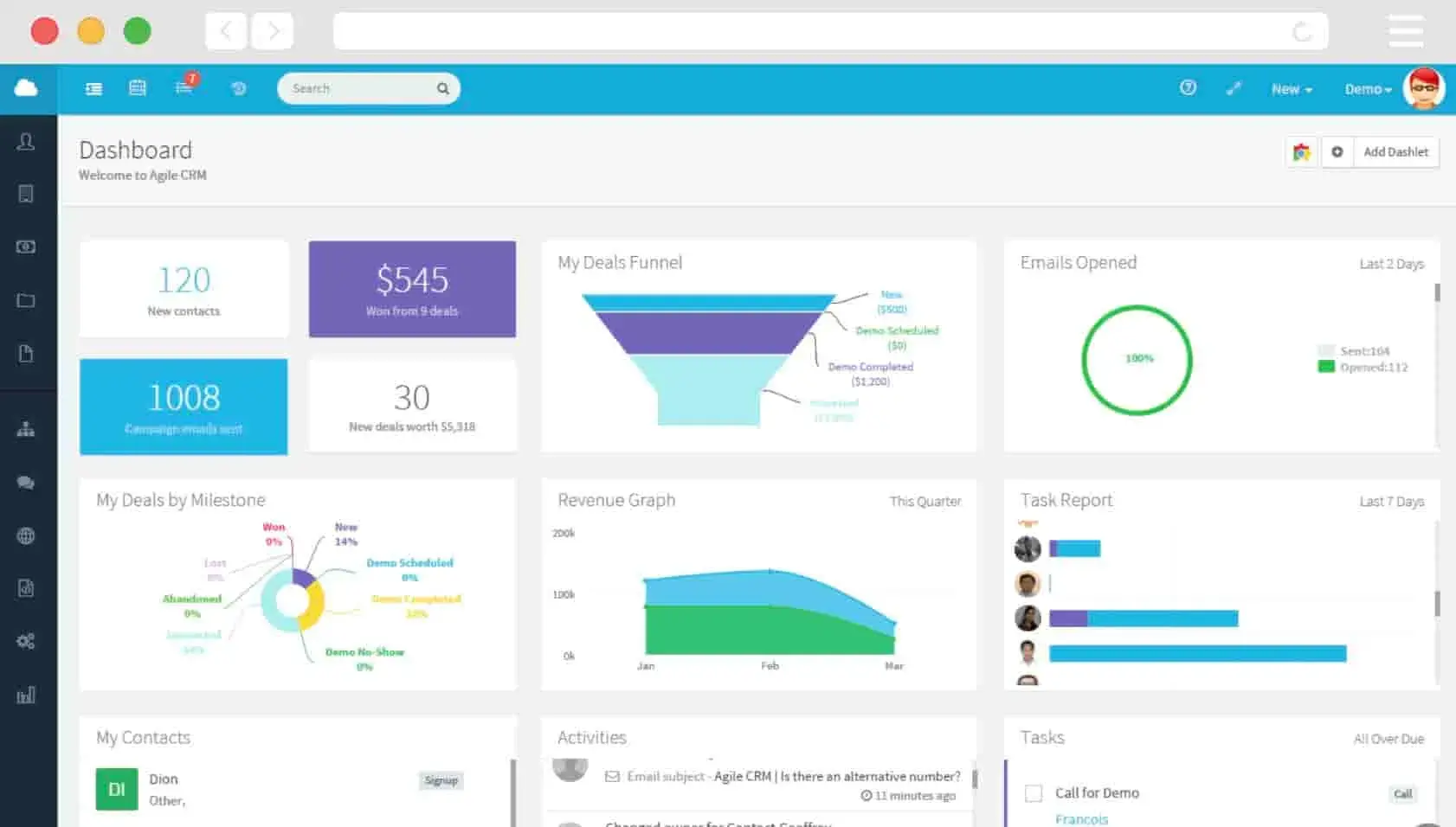 sales activity management: agile crm