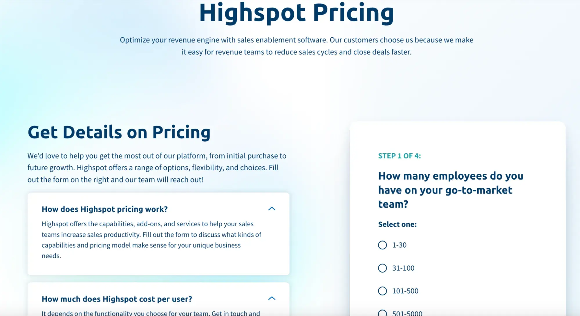 highspot pricing information, sales enablement software
