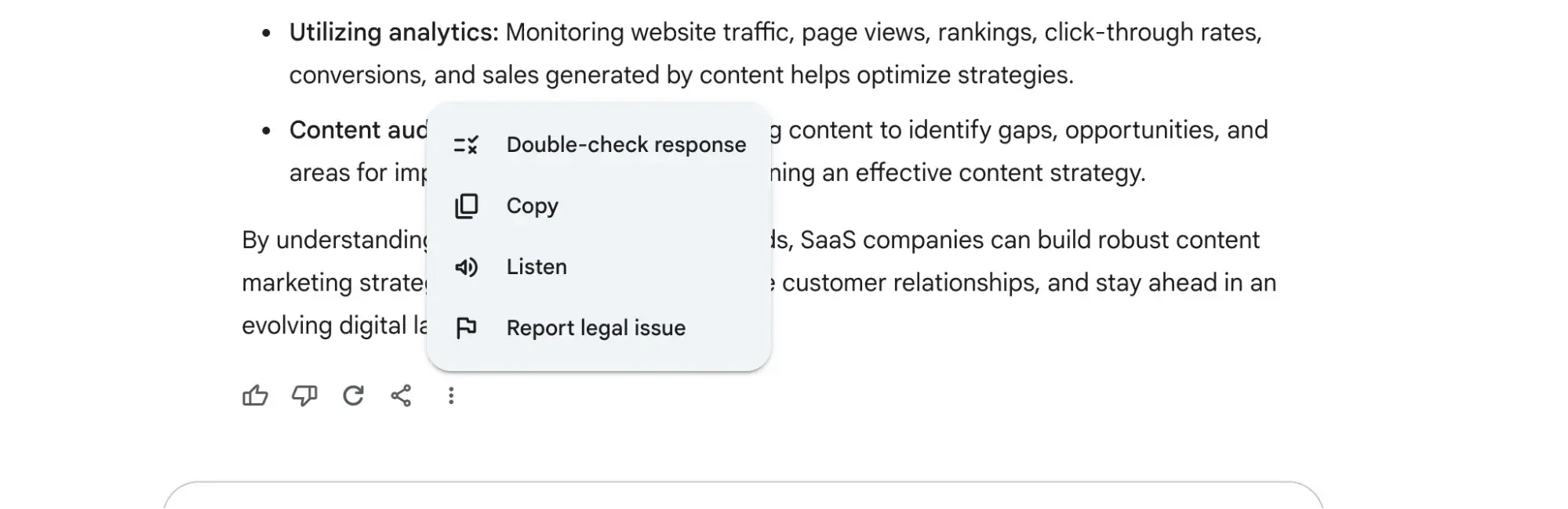screenshot of gemini’s “double-check response” feature, which can be found by clicking on the vertical ellipsis under the search results. https://gemini.google.com/
