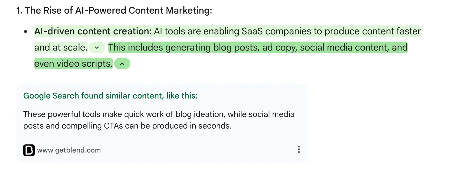 screenshot of gemini’s double-check feature, showing that it found similar content on google.https://gemini.google.com/