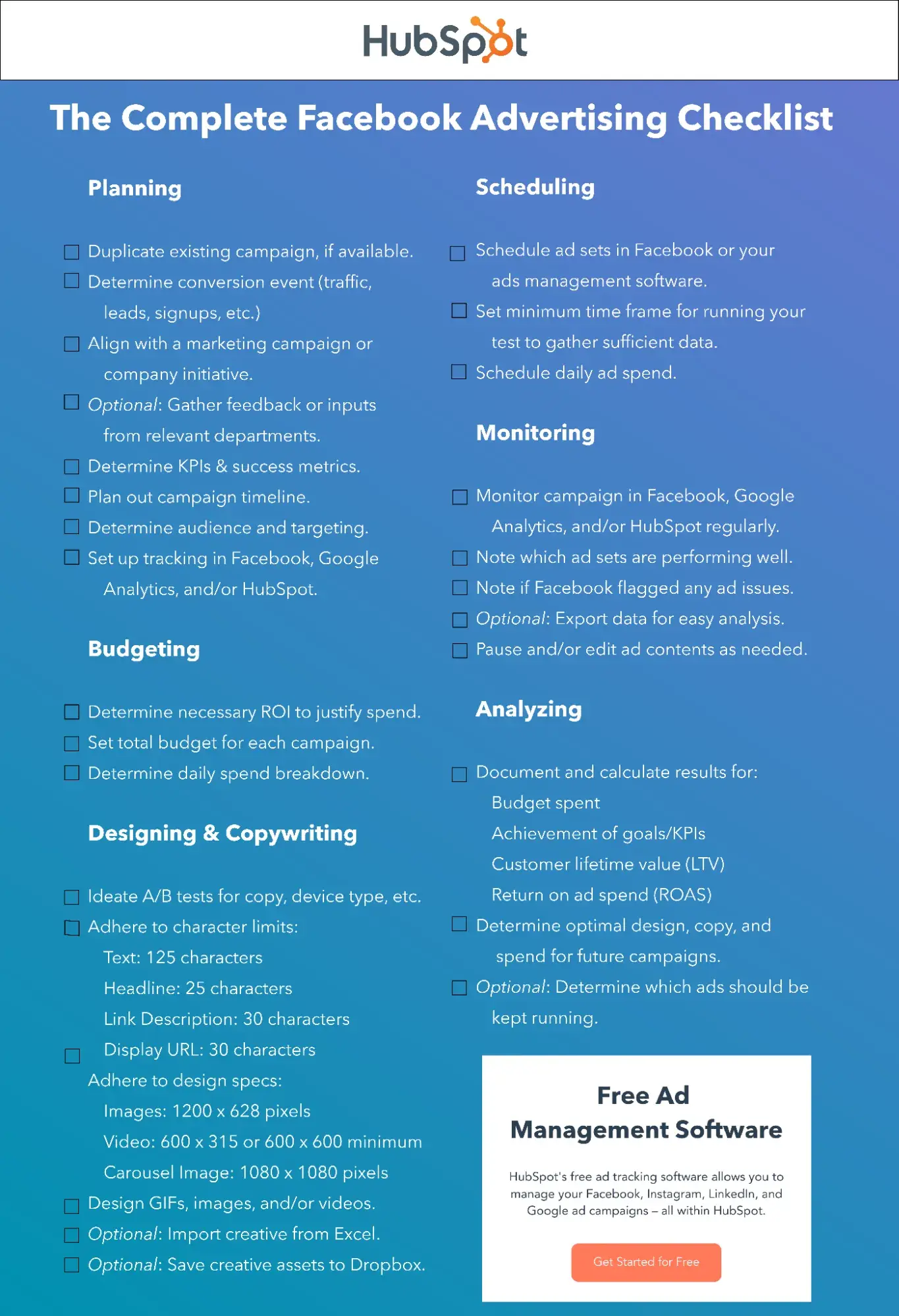 hubspot’s facebook advertising checklist