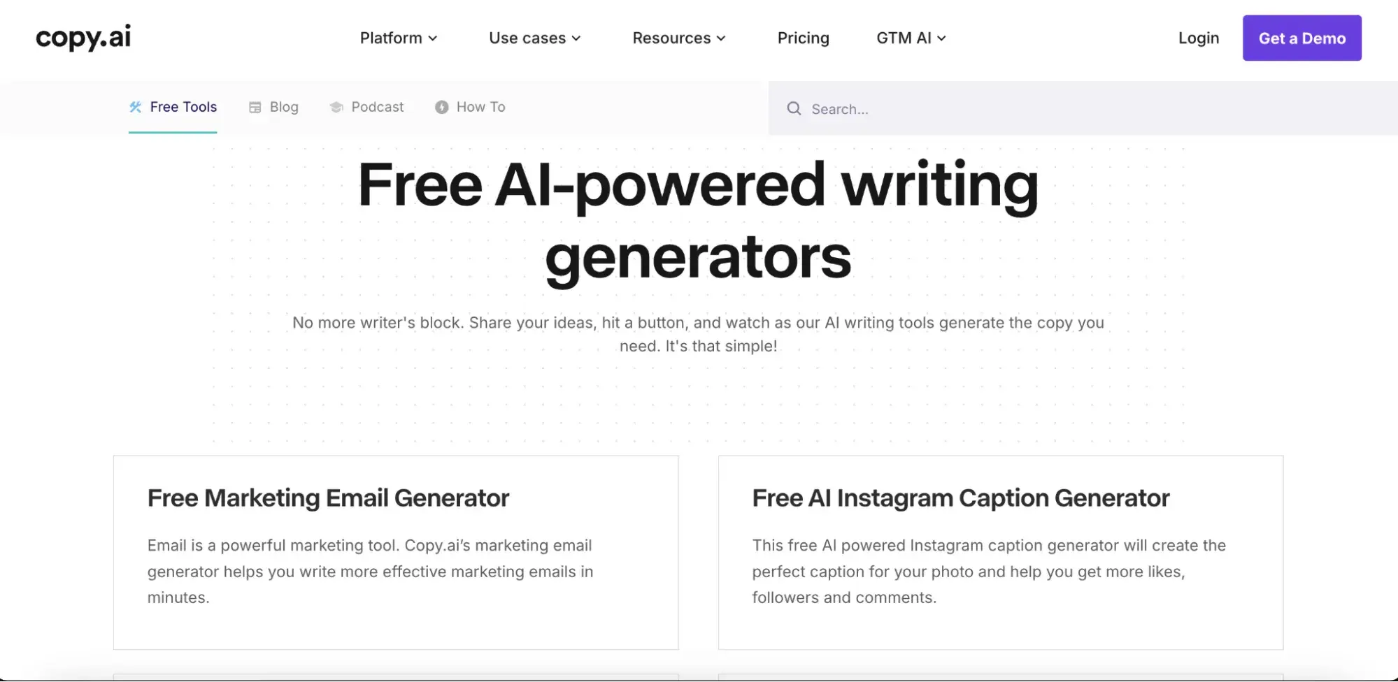 copy.ai writing generator