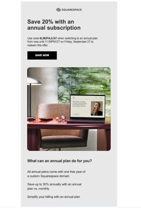squarespace b2b email marketing example