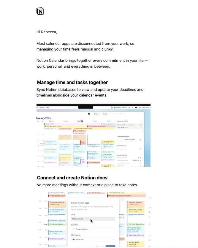 notion b2b email marketing example