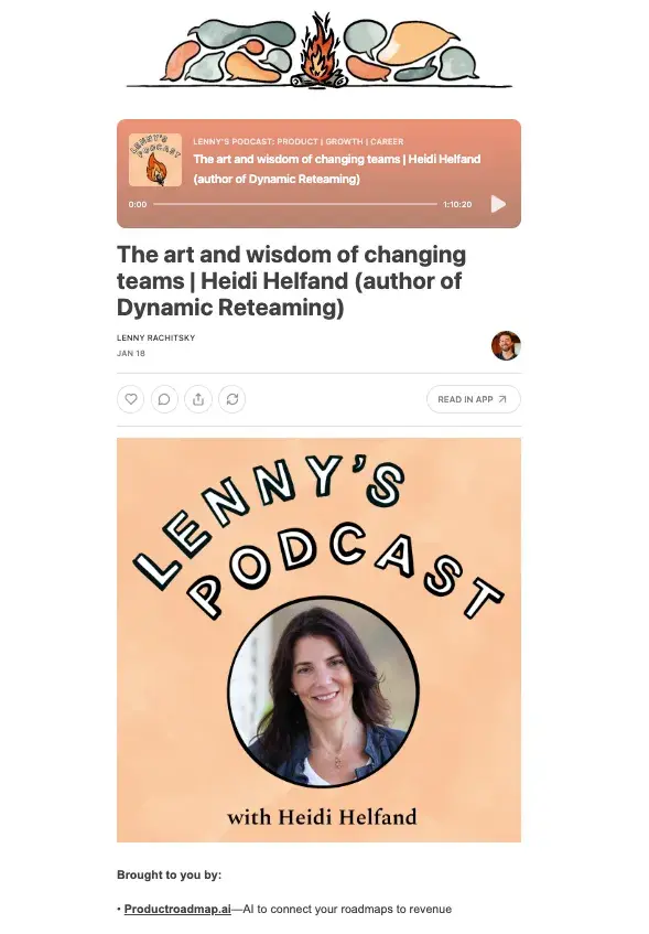 lenny’s newsletter b2b email marketing example