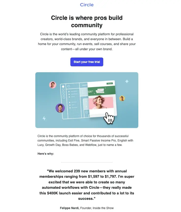 circle b2b email marketing example