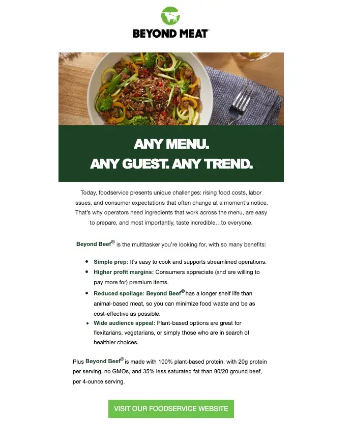 beyond meat b2b email marketing example