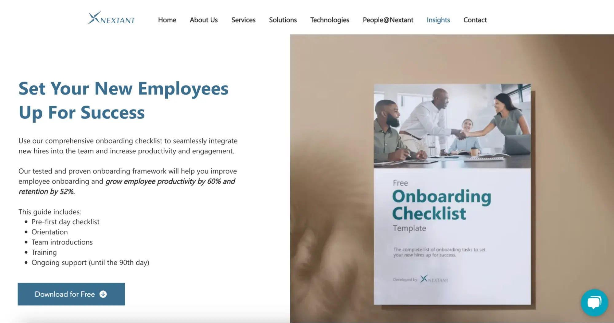 this onboarding checklist is an example of content for the consideration stage of the content marketing funnel.https://www.nextant.com/onboarding-checklist