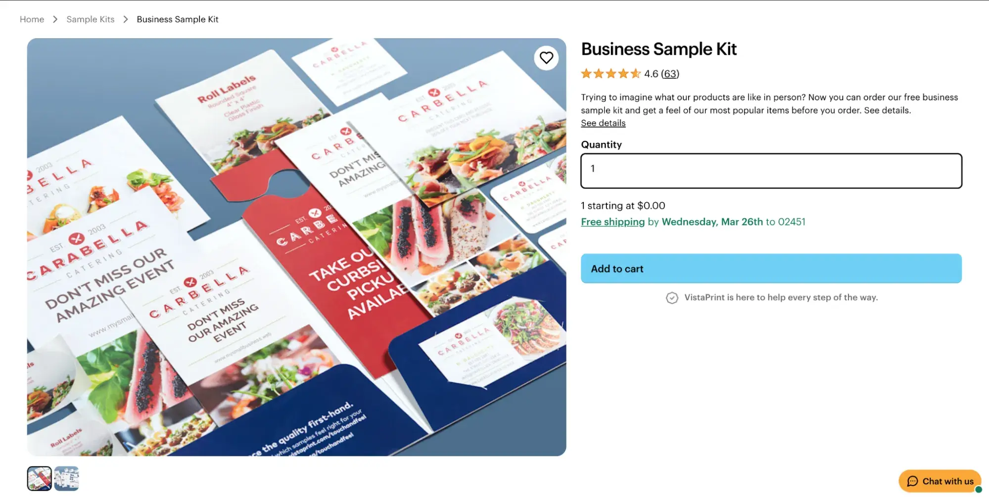 vistaprint offers free samples during the consideration stage of its content marketing funnel. https://www.vistaprint.com/sample-kits/business-sample-kit