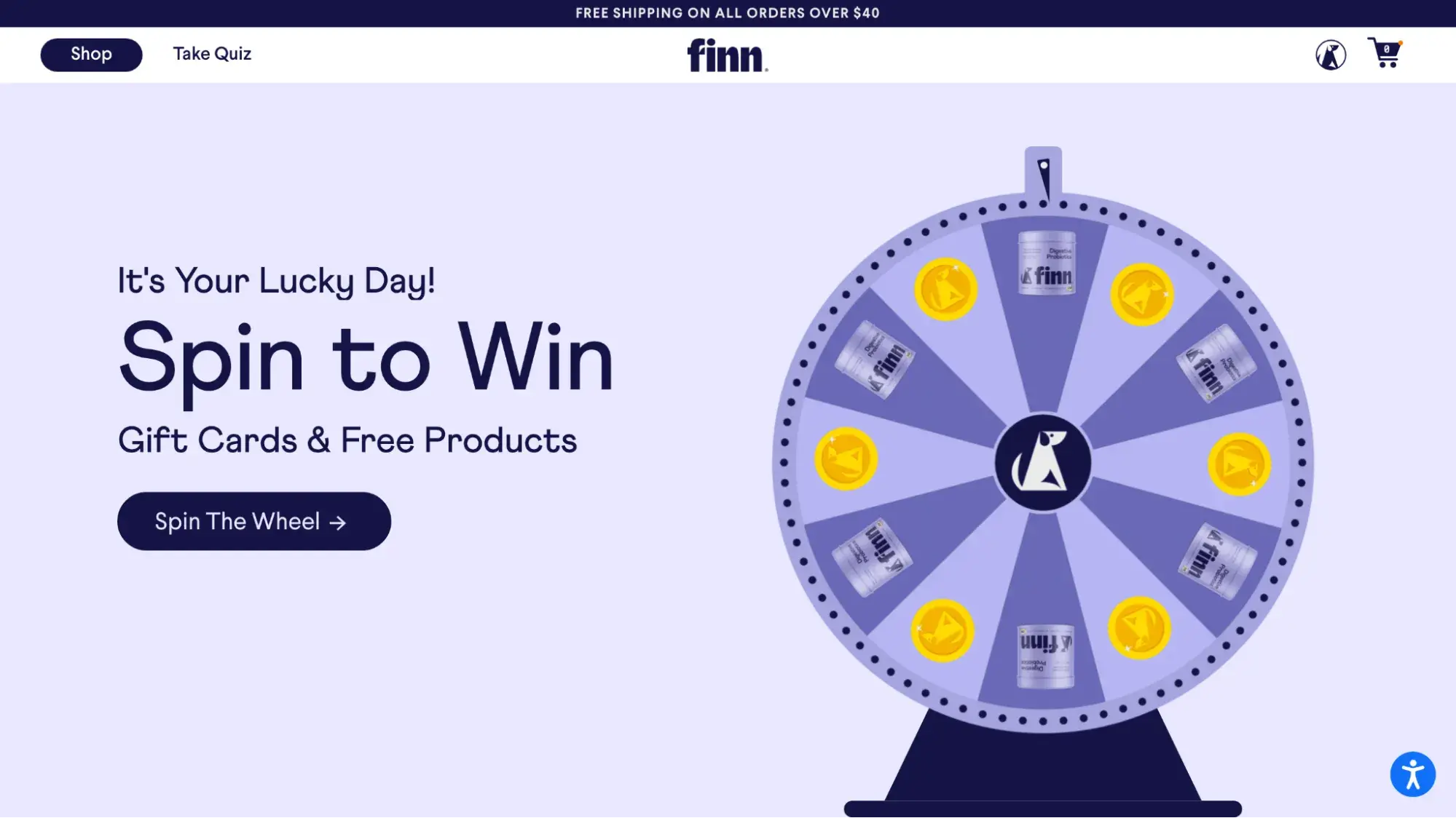 finn uses a spinning wheel on its website to offer coupons, a bottom-of-the-funnel tactic. https://www.petfinn.com/wheel-01