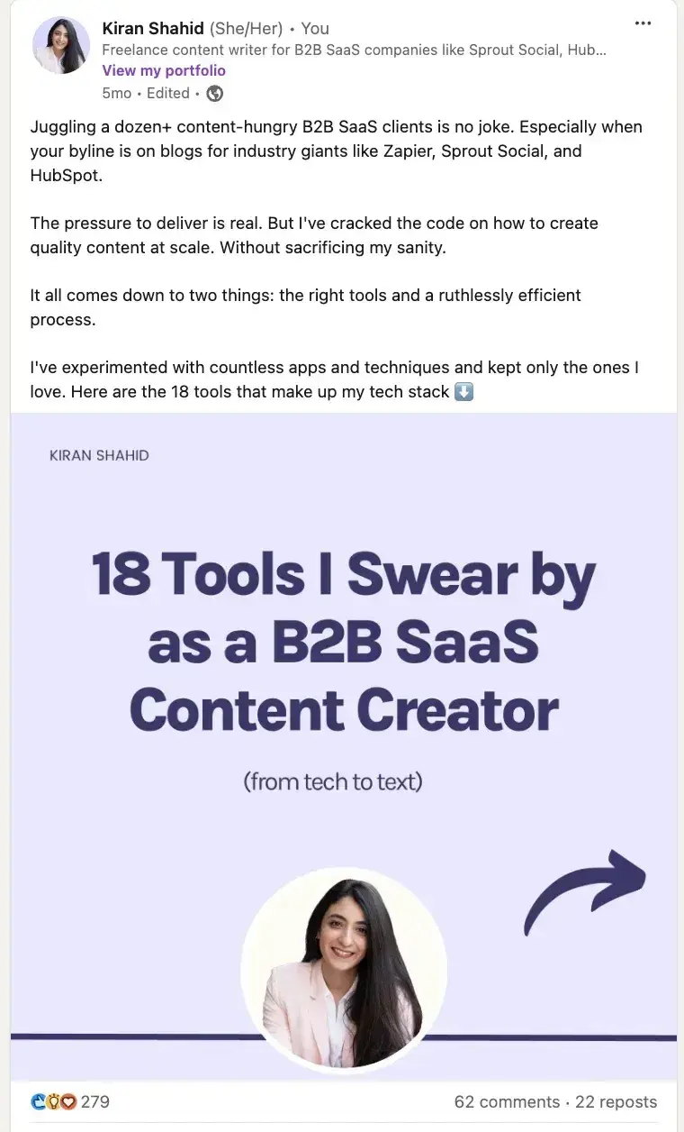 this linkedin carousel is an example of content marketing funnel contenthttps://www.linkedin.com/posts/kiranshahid94_18-tools-i-swear-by-as-a-b2b-saas-content-activity-7189254329441161216-cuu8