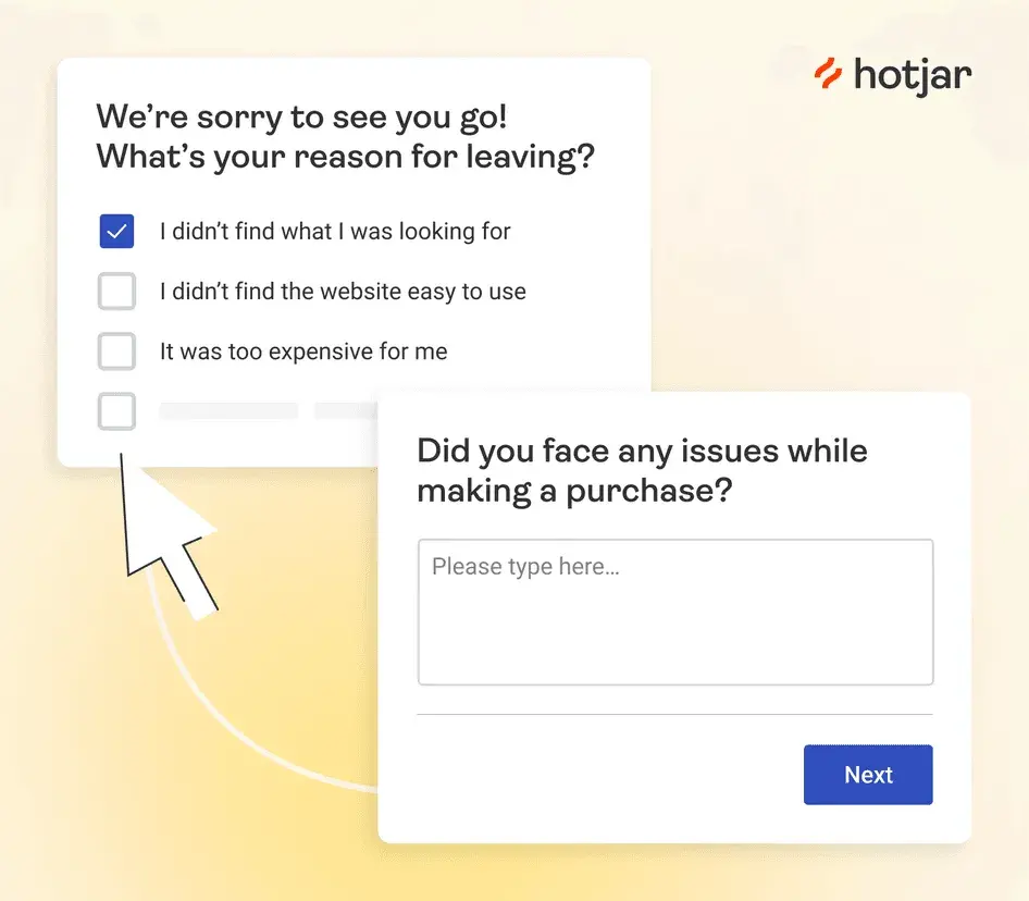 hotjar shares this cart abandonment survey example as a way to improve the ecomm customer journey.
