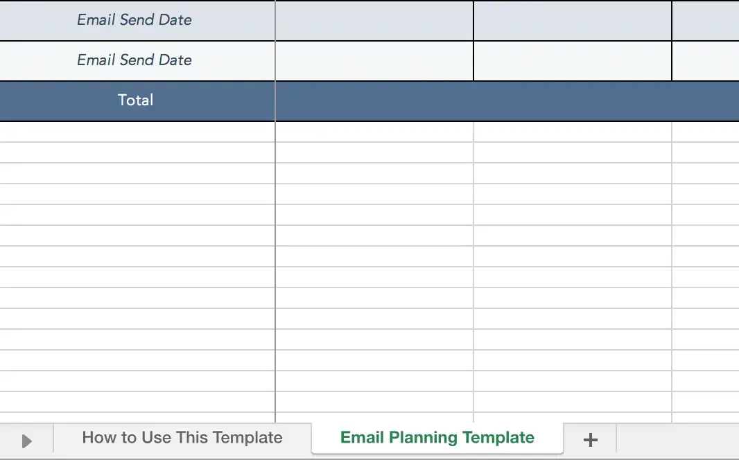 screenshot of email marketing planning template