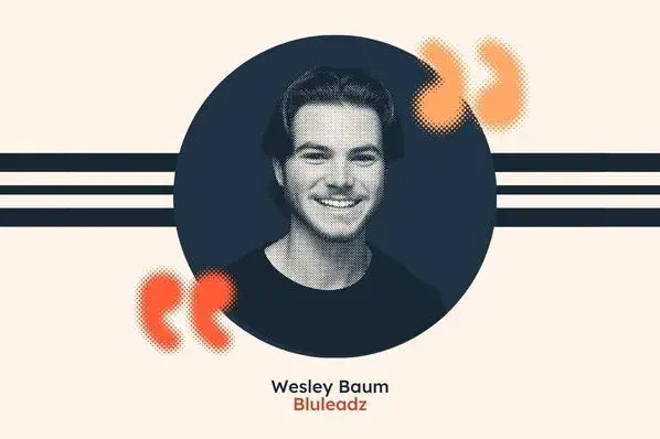 a hubspot-branded graphic of wesley baum, an ai specialist at bluleadz