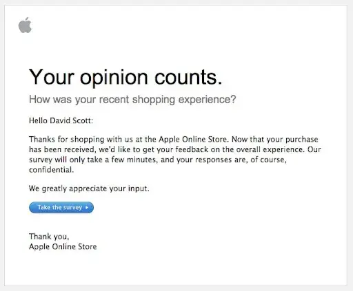 post purchase customer feedback example