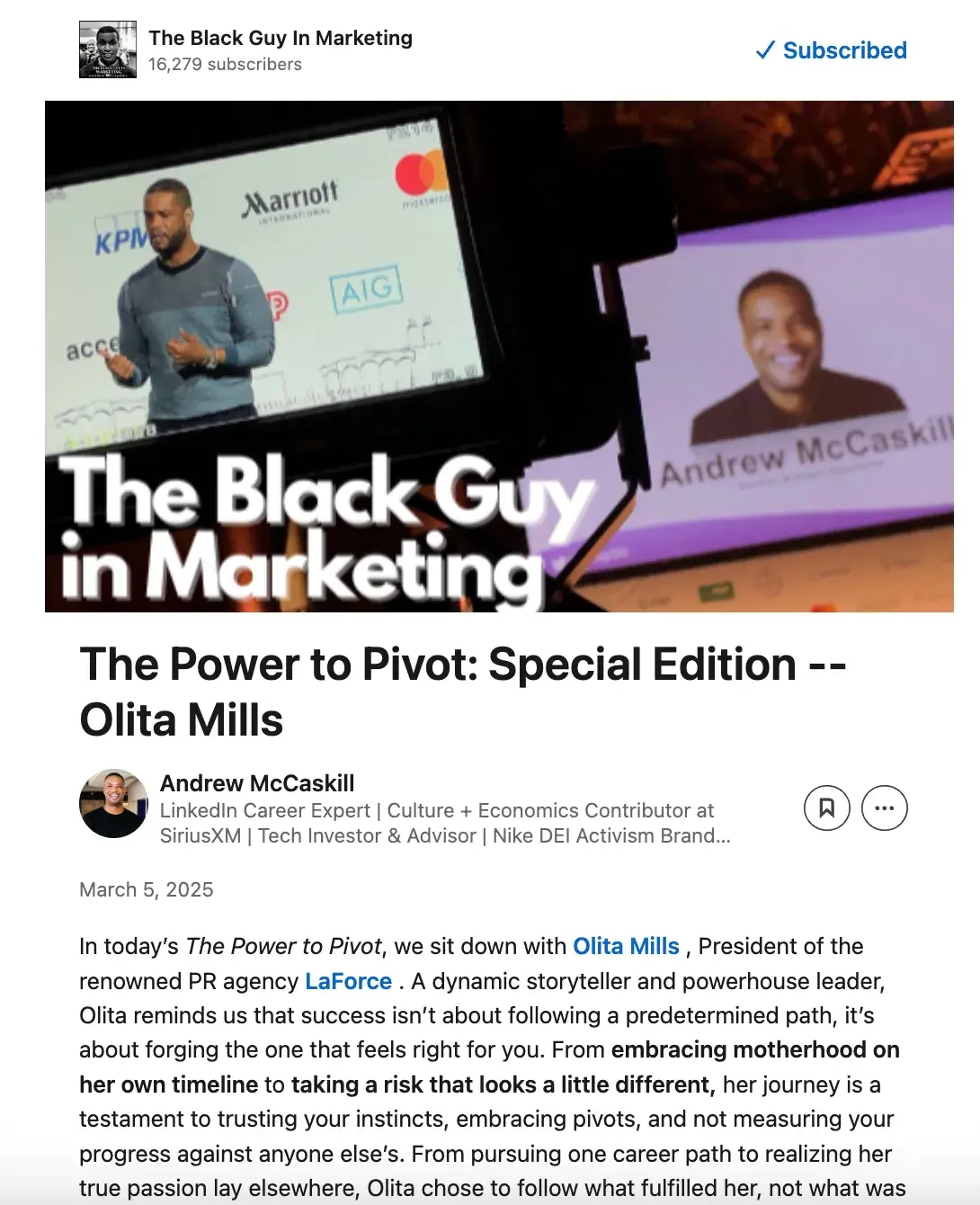 screenshot of “the black guy in marketing” newsletter on linkedin.