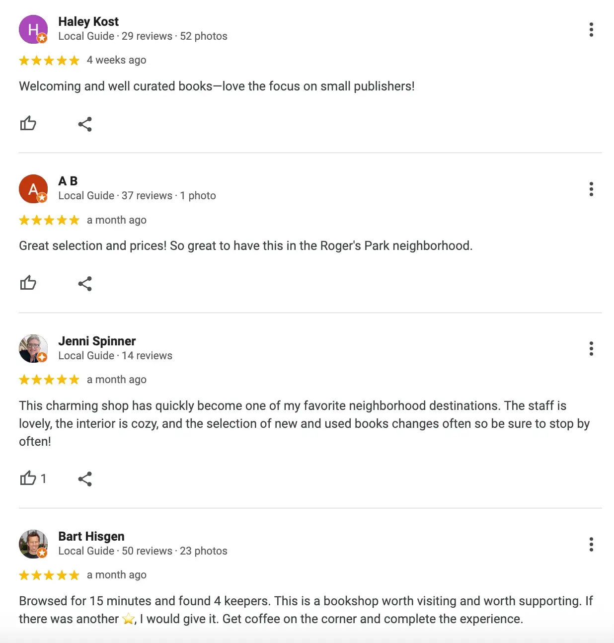 screenshot of jarvis square books’ google reviews.