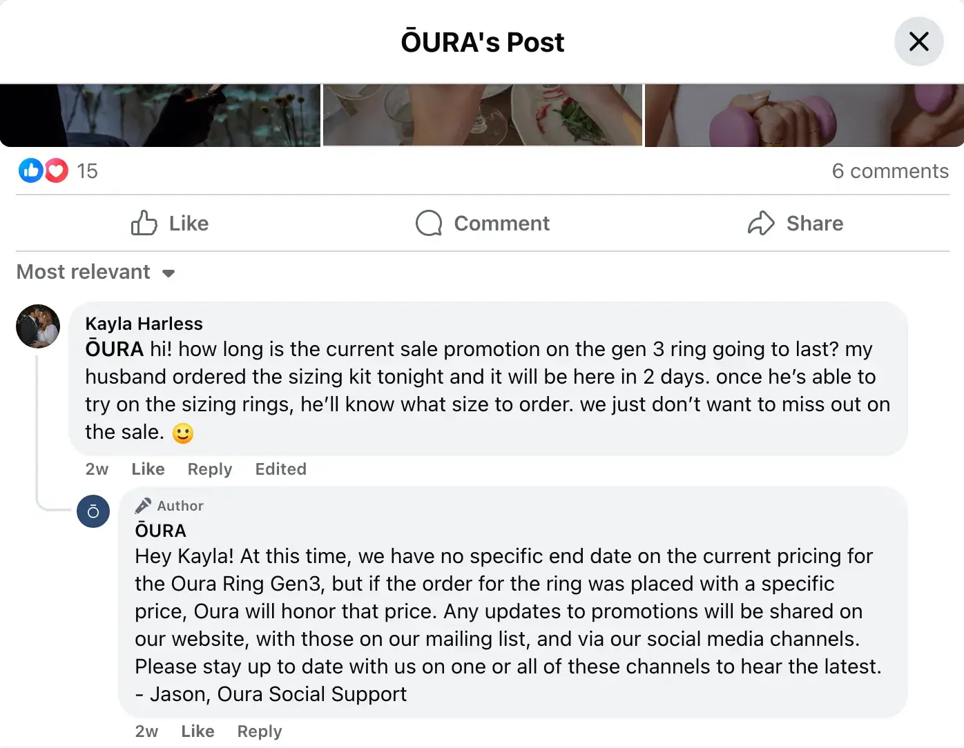 the future of social is prioritizing customer service like oura does in this customer exchange.https://www.facebook.com/ouraring