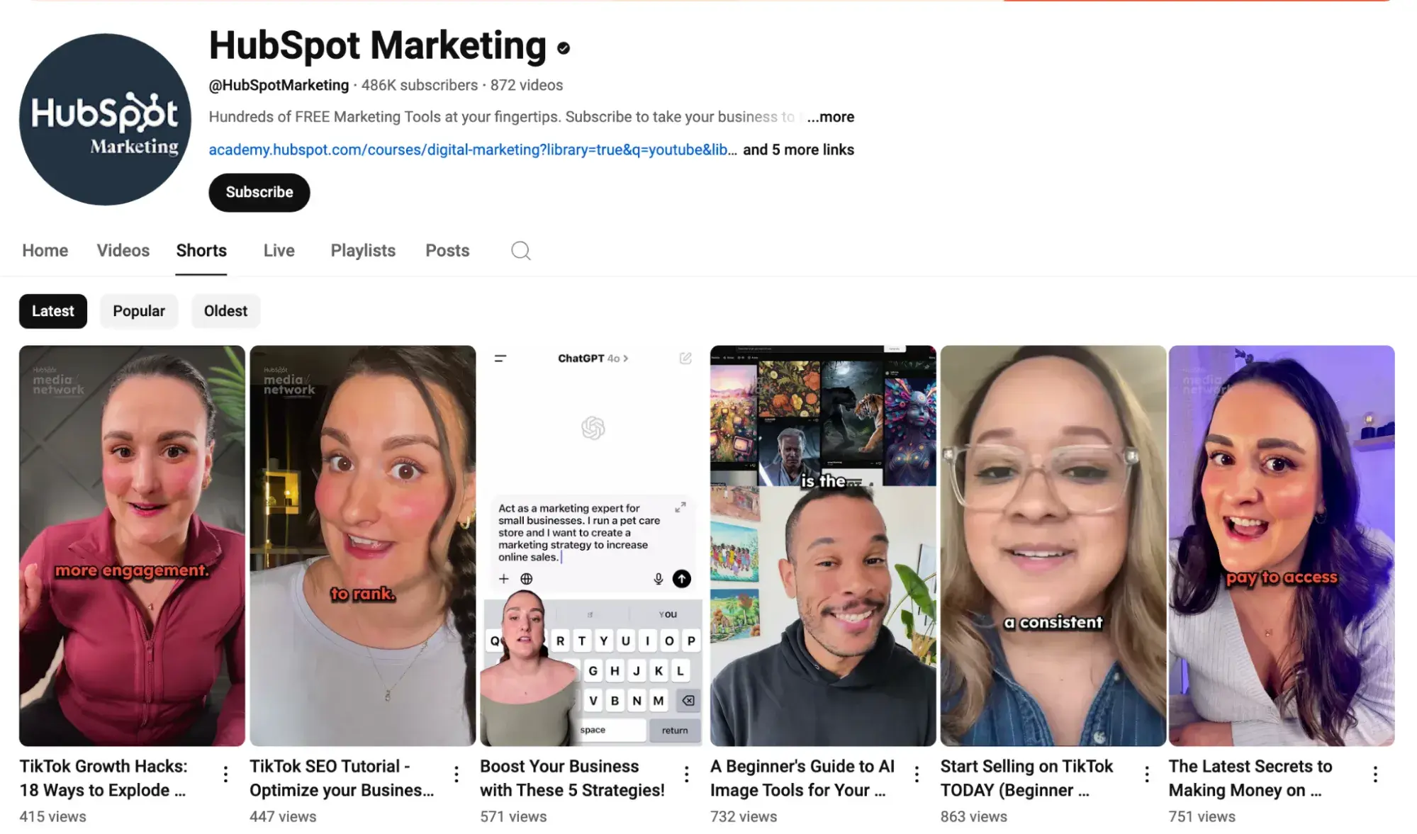 the future of social media revolves around short-form video like youtube shorts.https://www.youtube.com/@hubspotmarketing/shorts
