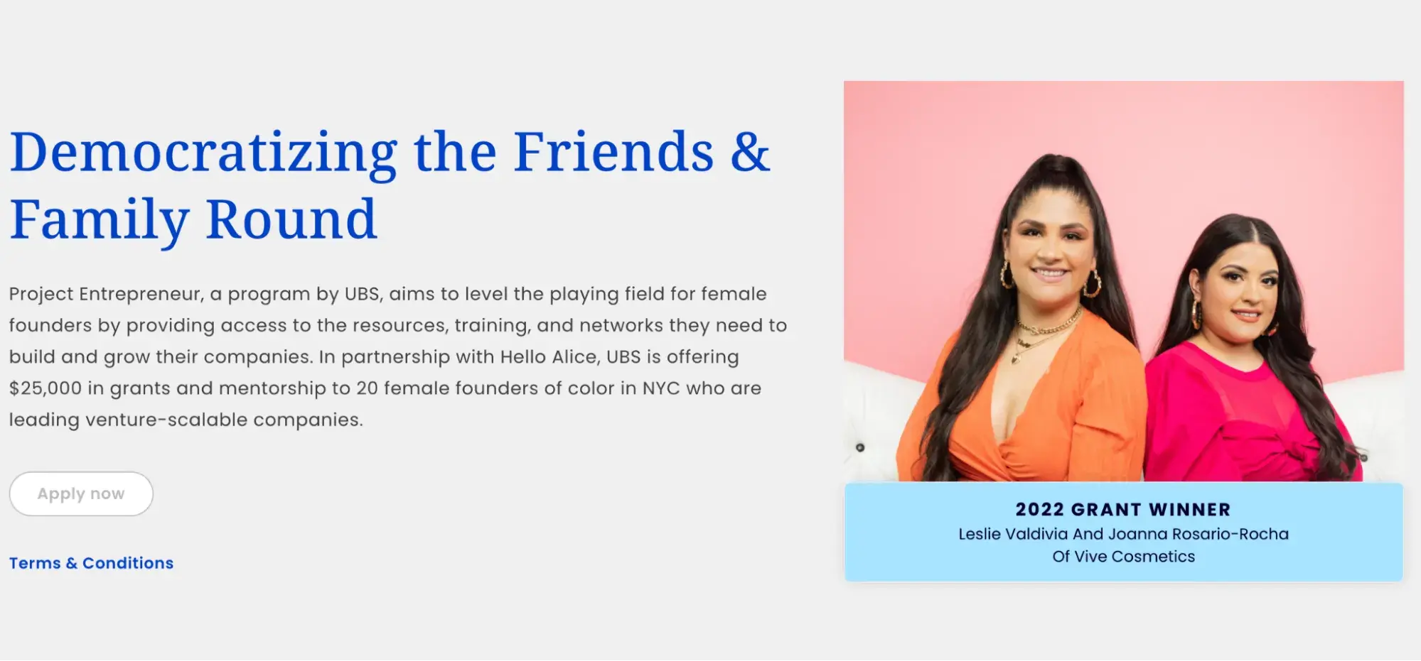 a screenshot of the democratizing the friends and family round grant with a photo of its 2022 grant winners