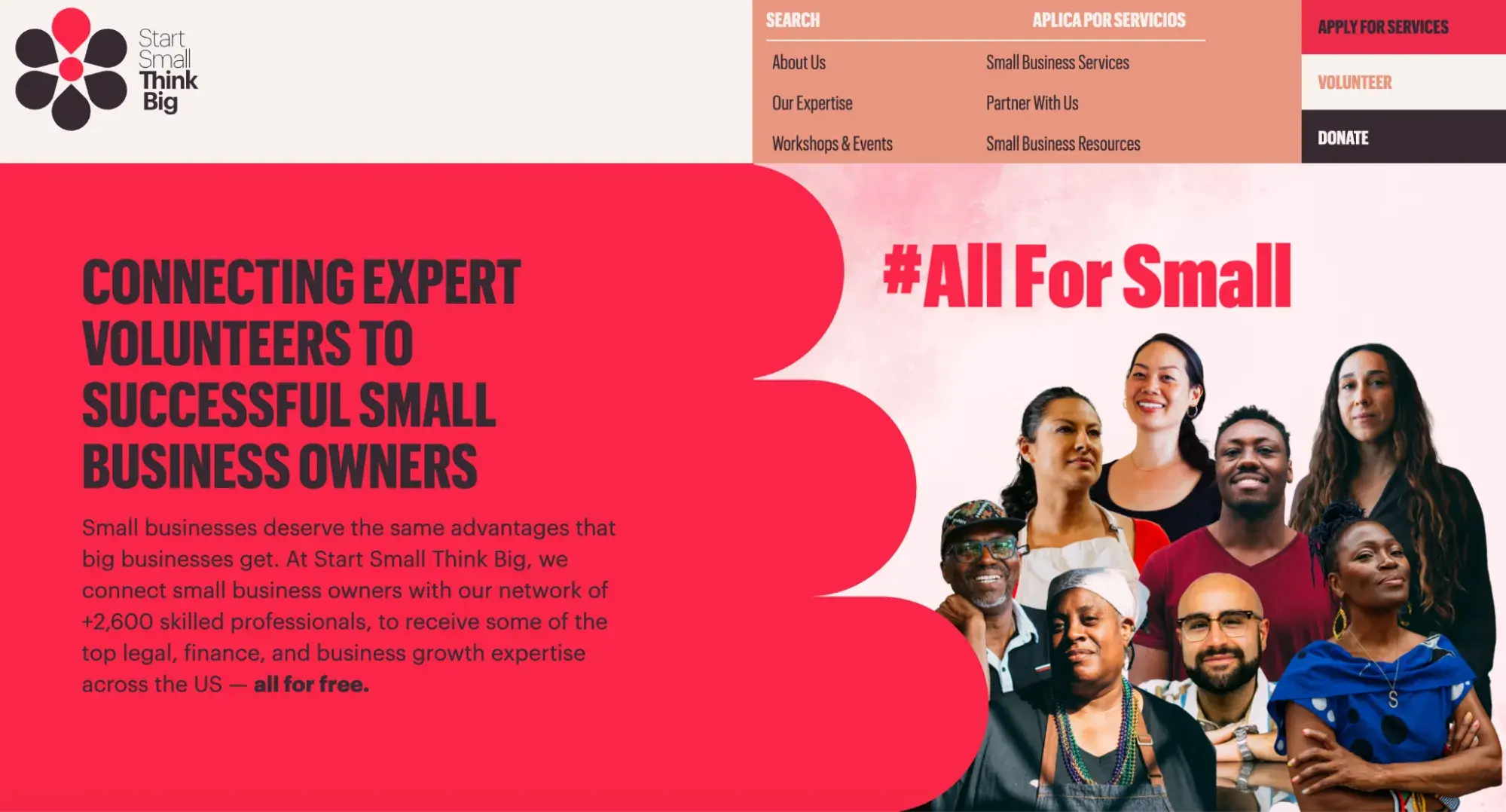 a screenshot of the start small think big website homepage