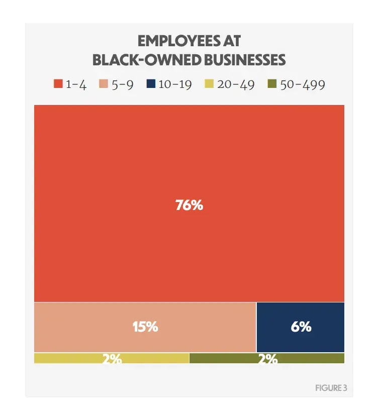 a screenshot of a visual graph representing how many employees black-owned businesses have in the U.S. from the Center for Entrepreneurial Opportunity’s 2024 State of Black Business Report