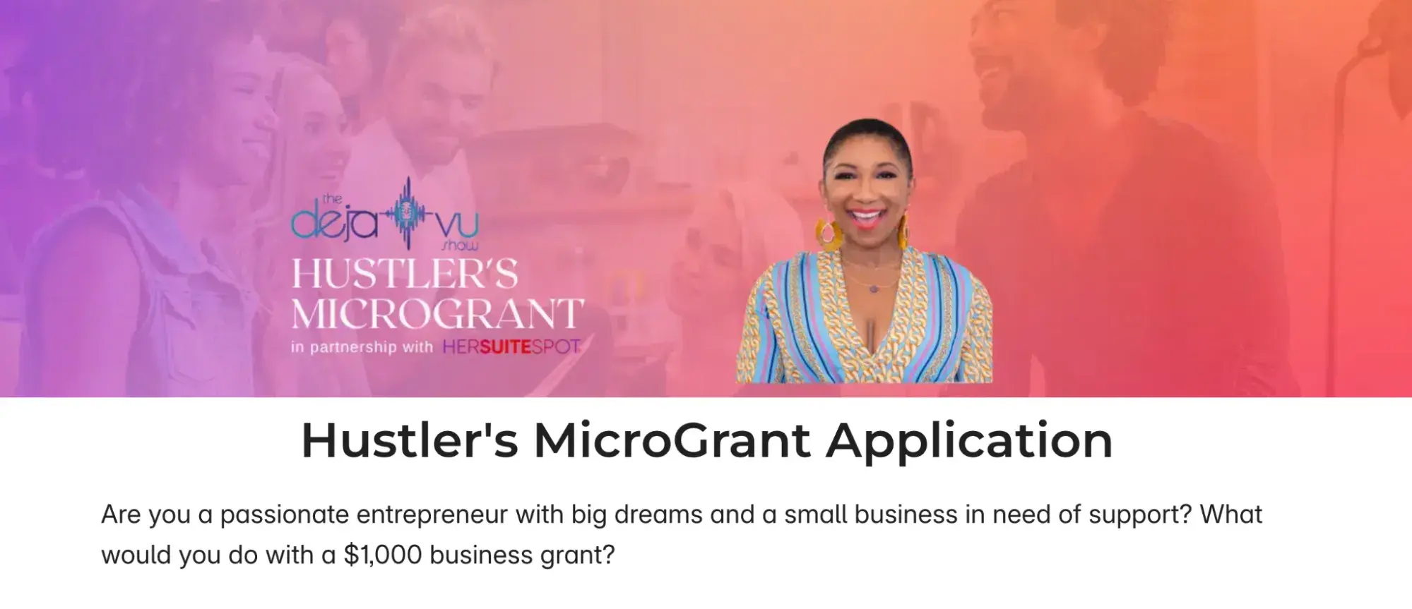 a screenshot of the HerRise Hustlers microgrant application page