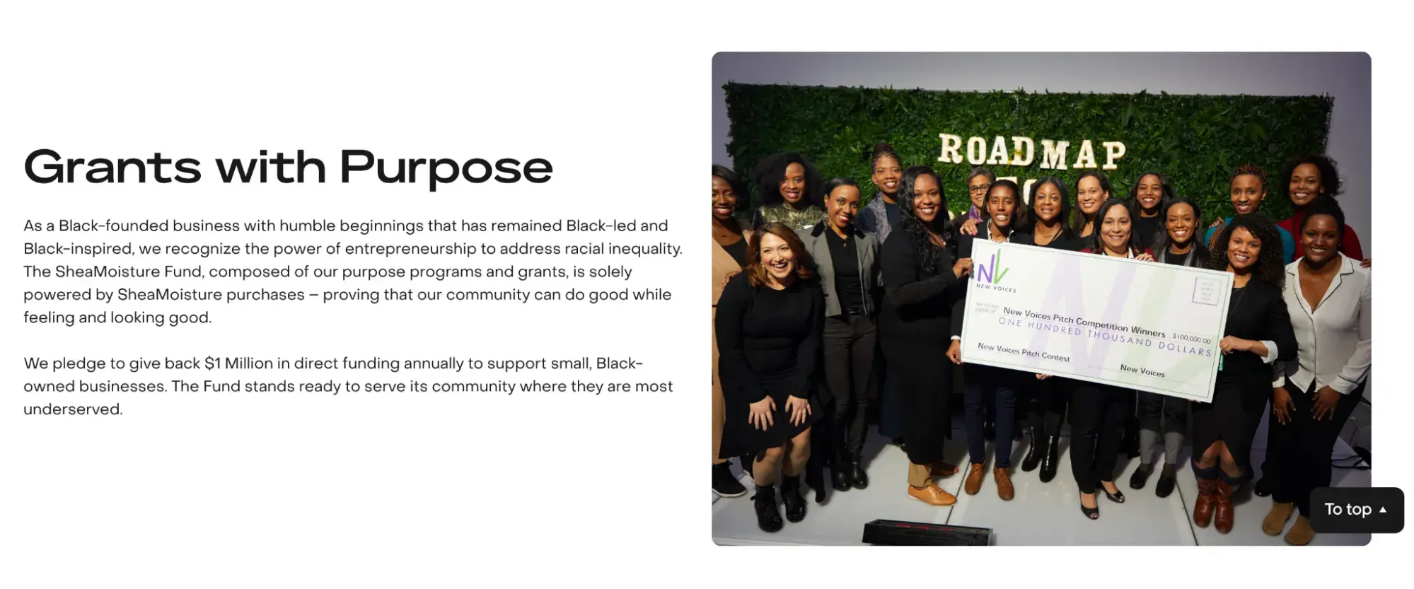 a screenshot of the SheaMoisture grants application page
