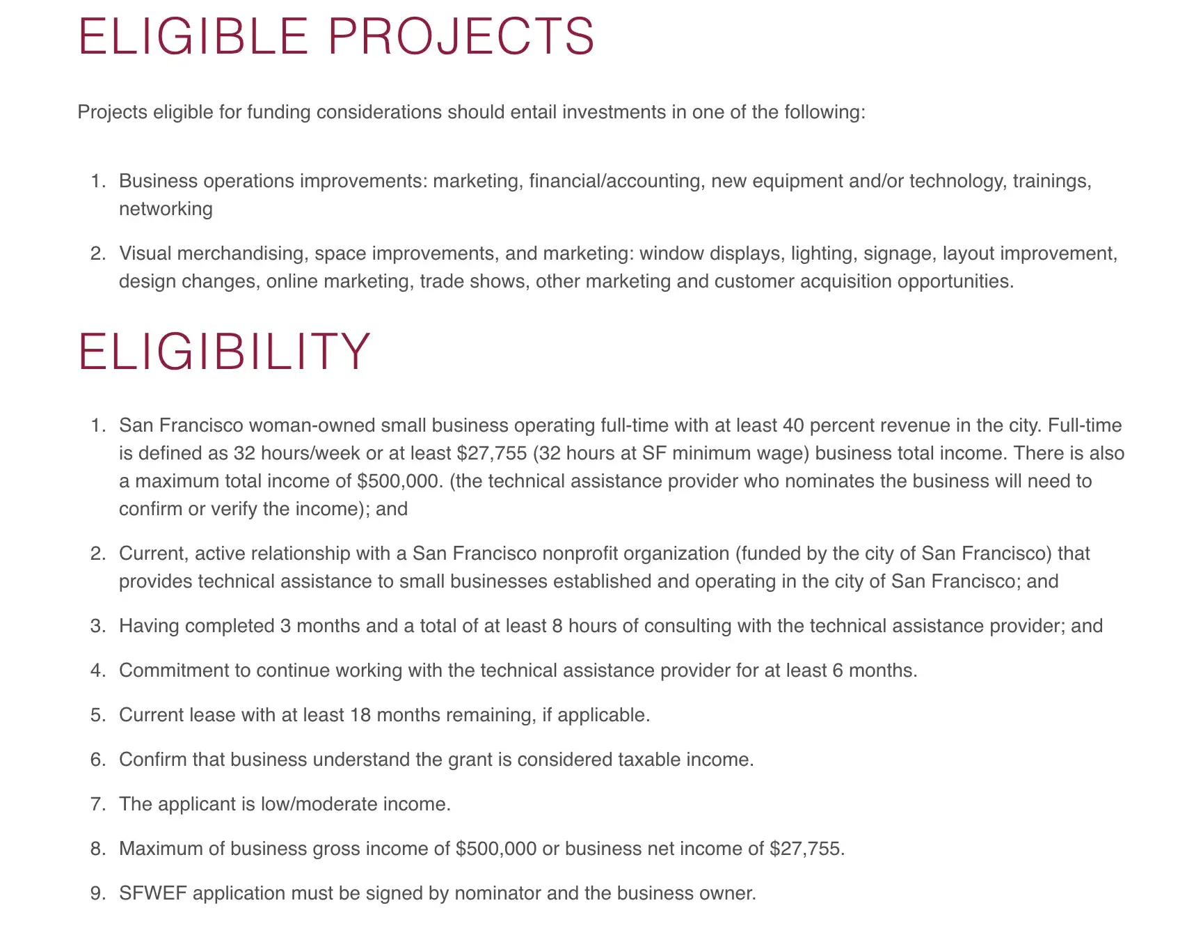 a screenshot of the San Francisco women’s entrepreneurship fund “about” page