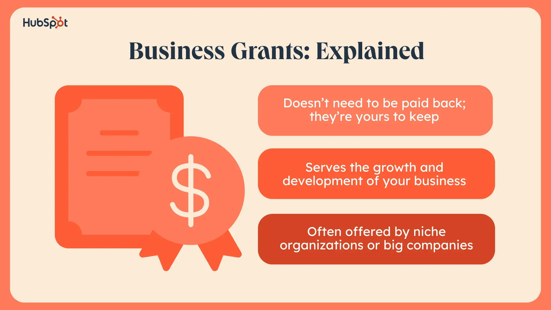a hubspot-branded graphic explaining the concept of a business grant