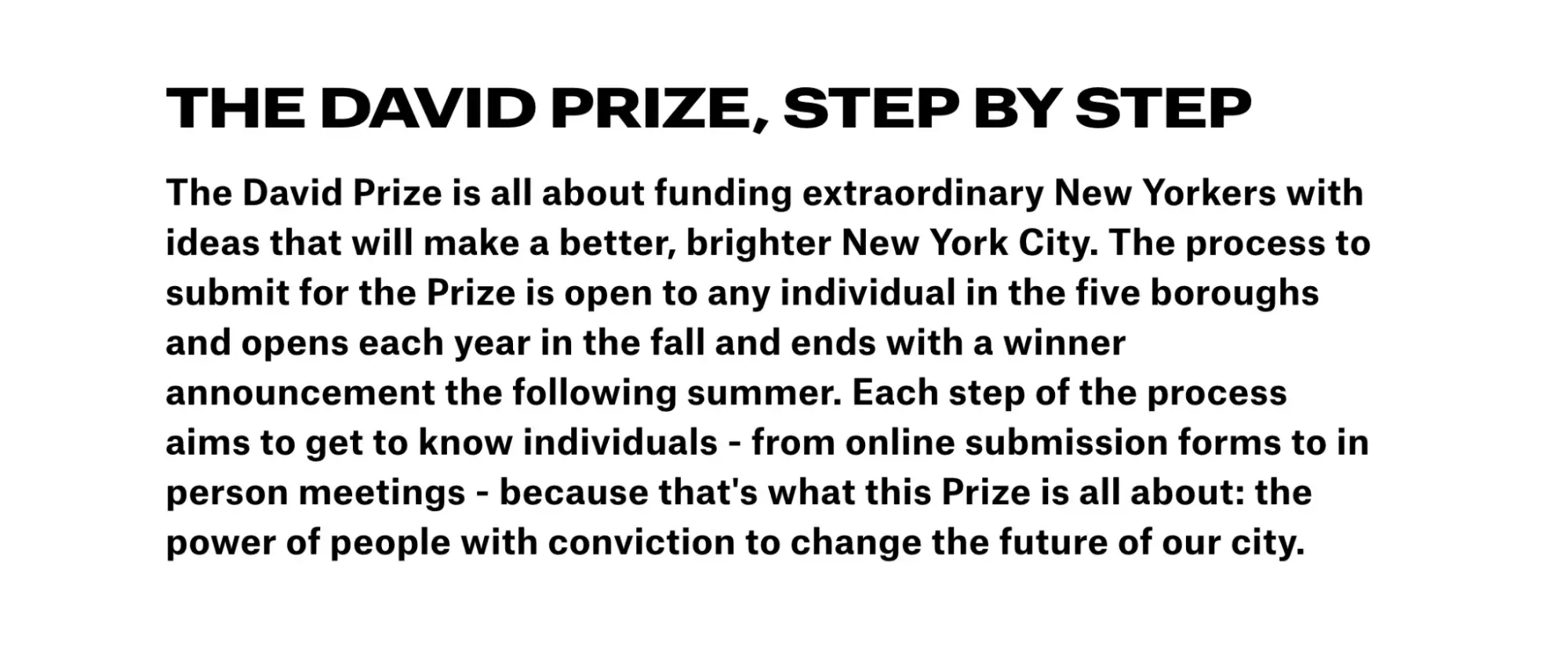 a screenshot of the david prize’s “about” page