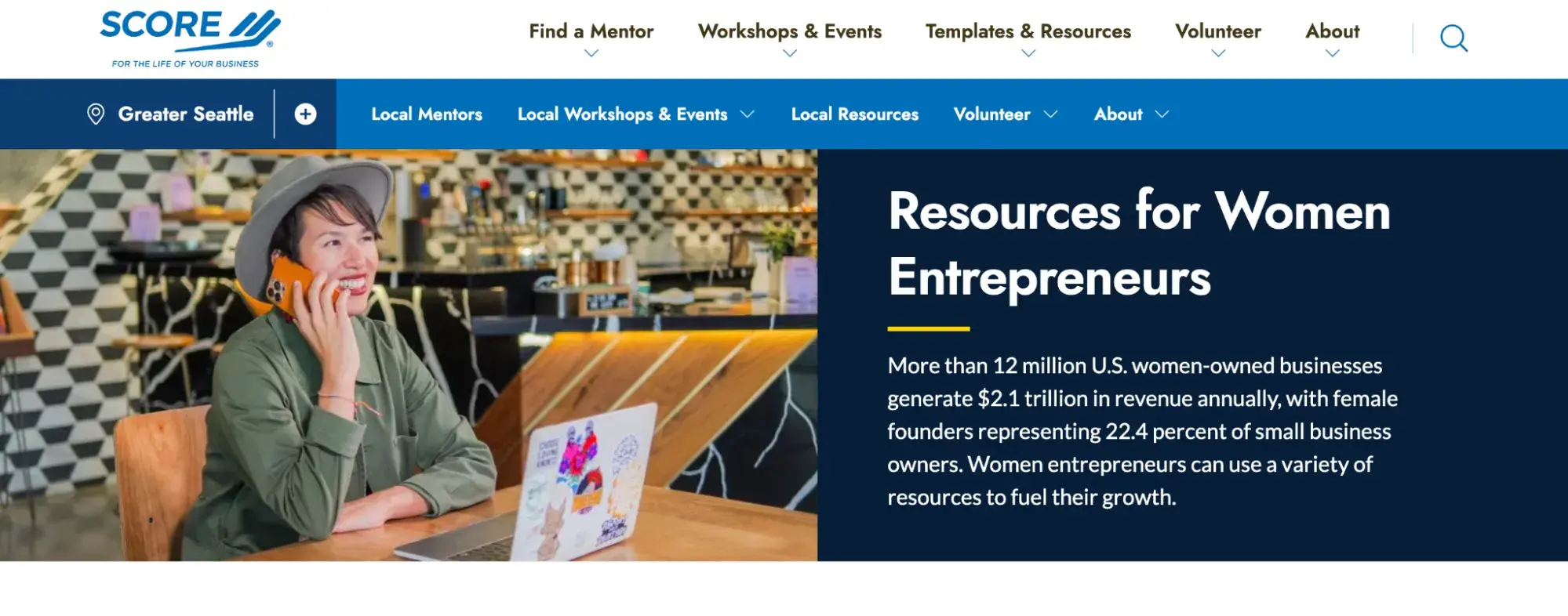 a screenshot of the SCORE’s resources for women entrepreneurs site page