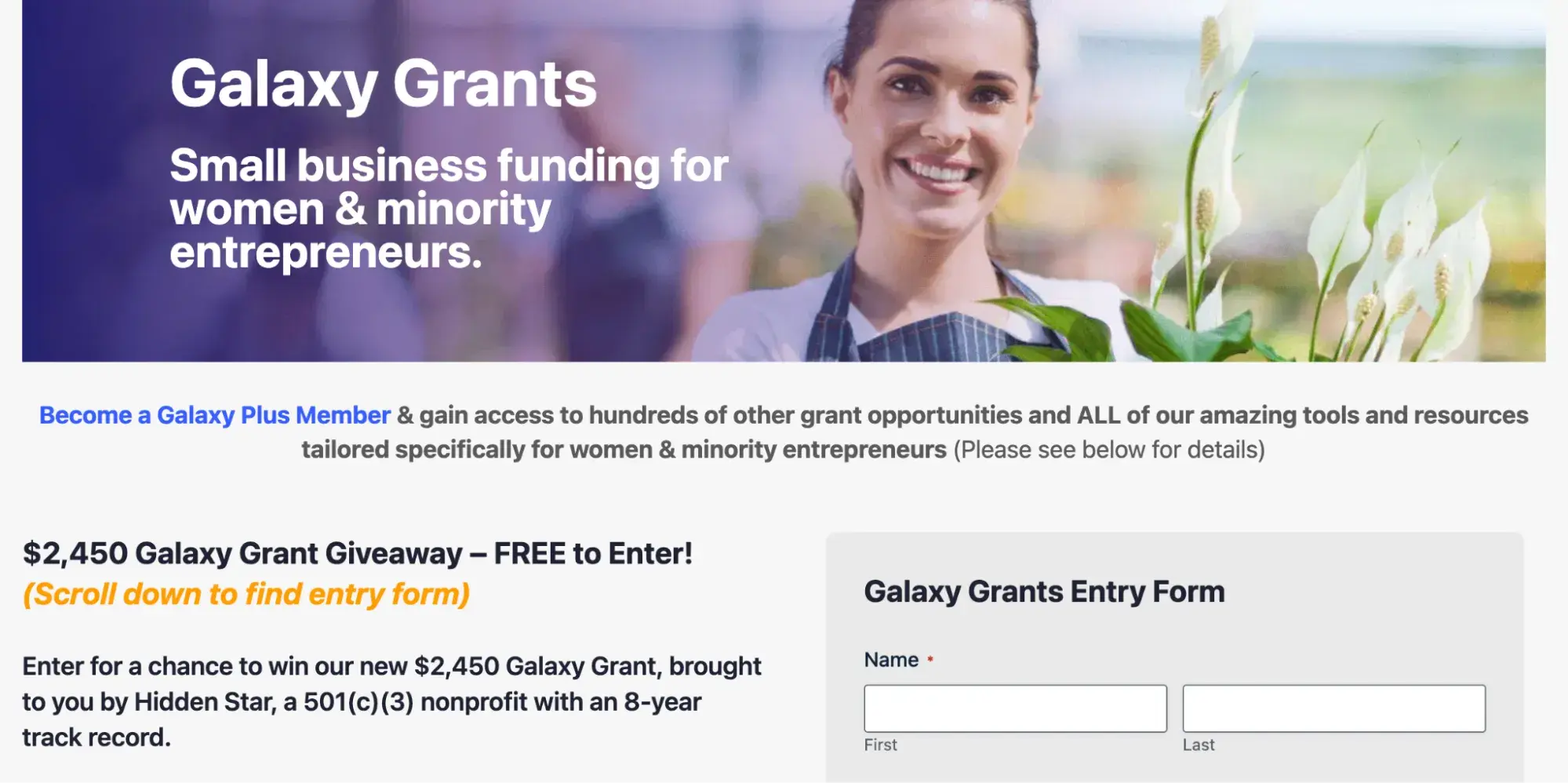 a screenshot of the galaxy grant application page