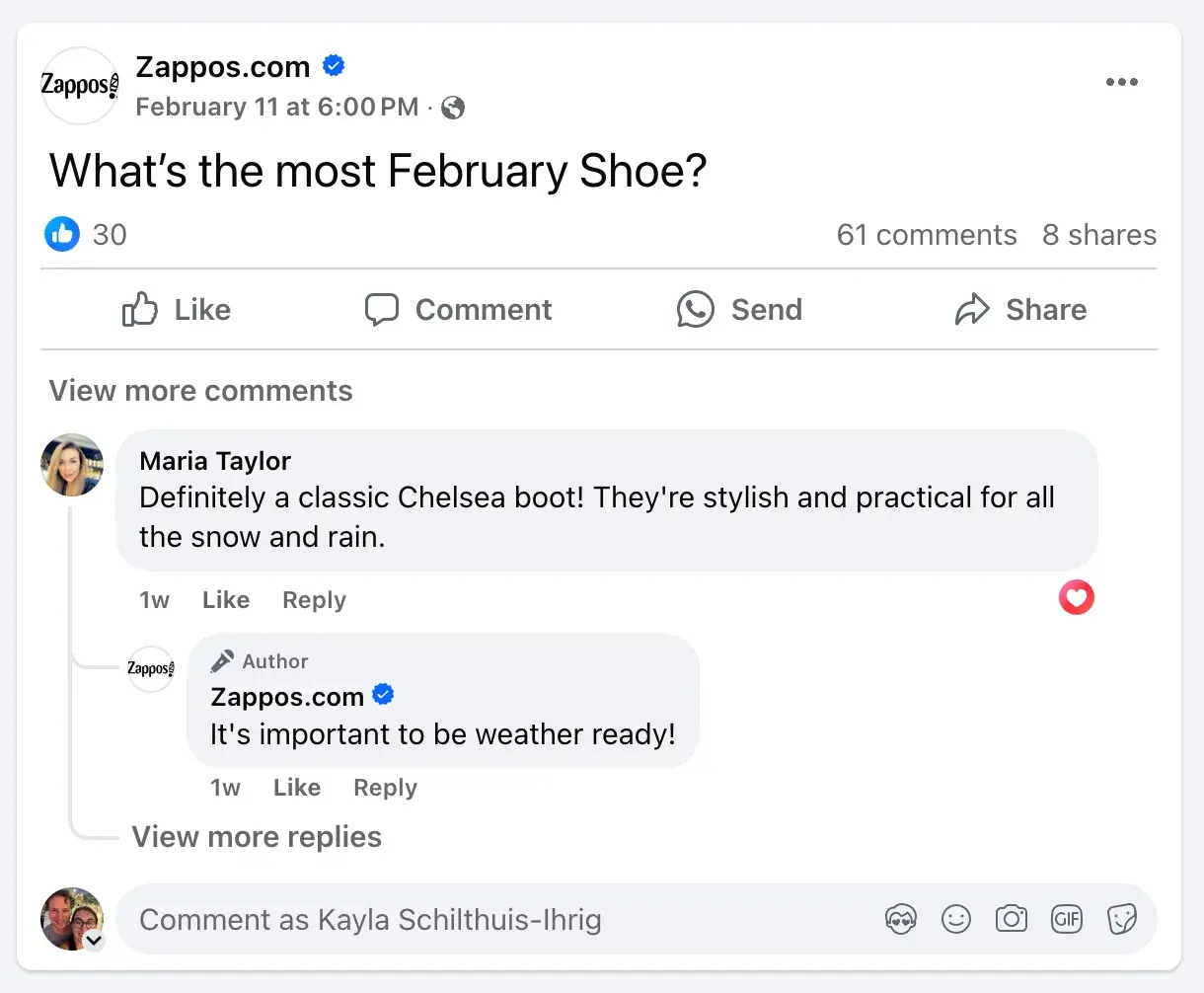 zappos facebook post screenshot