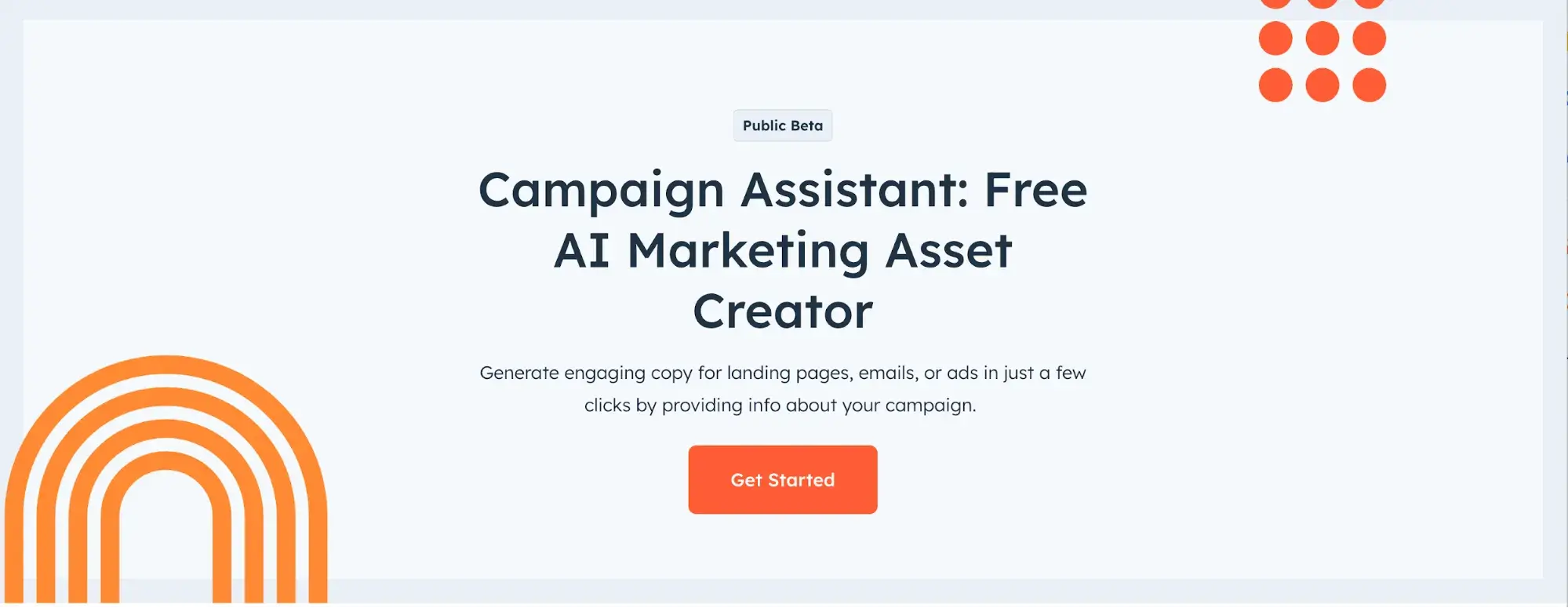 screenshot of hubspot’s campaign assistant: free ai marketing asset creator. https://www.hubspot.com/campaign-assistant