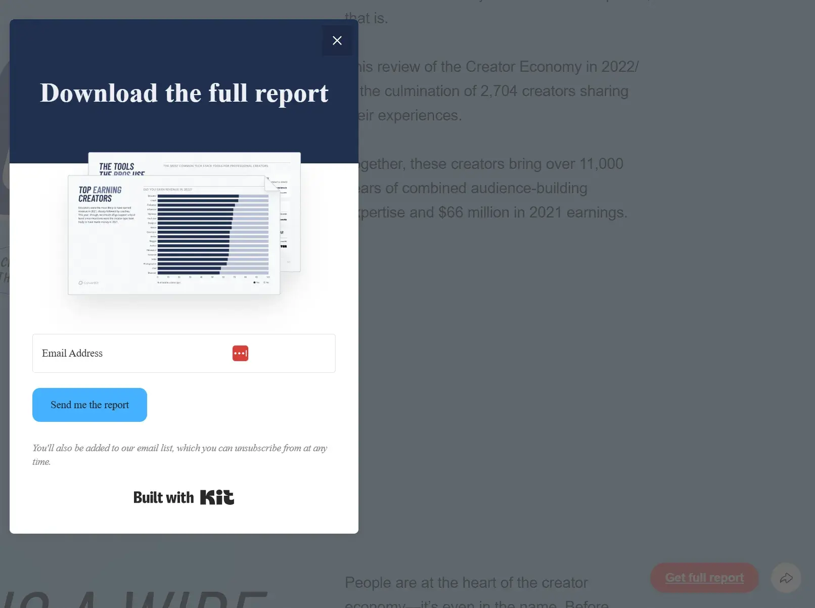 image of a chatbot lead form from convertkit
