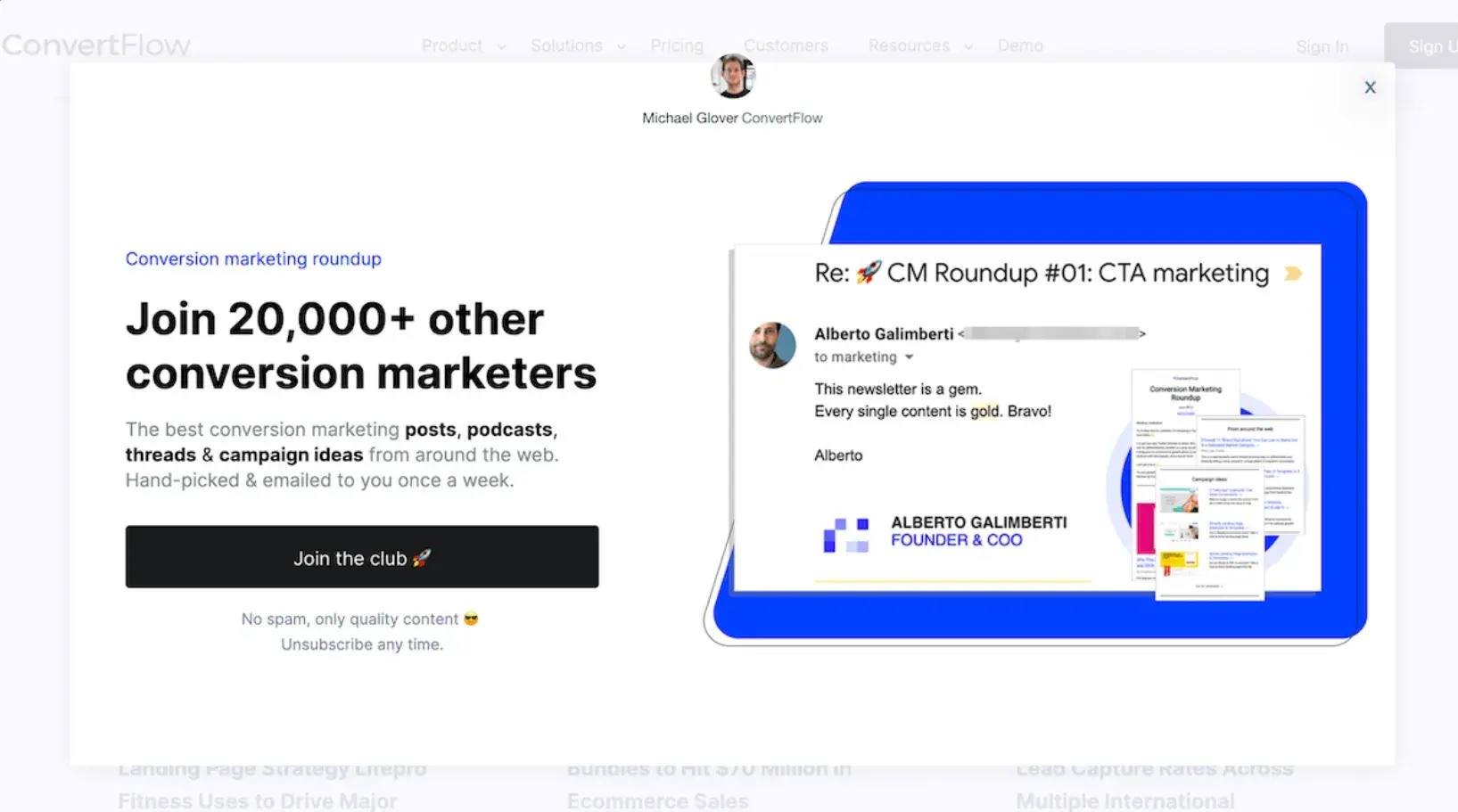 image of a convertflow exit popup inviting visitors to subscribe to an email newsletter