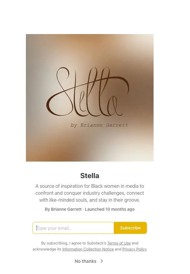 social media platform substack, my page for stella