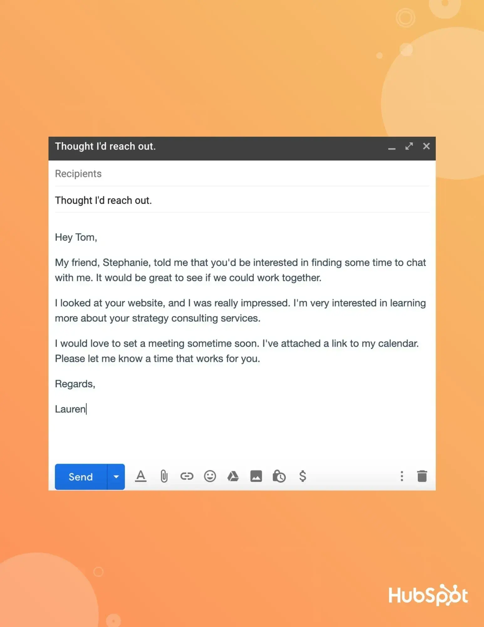 sales prospecting email examples: talking to a friend to make a connection