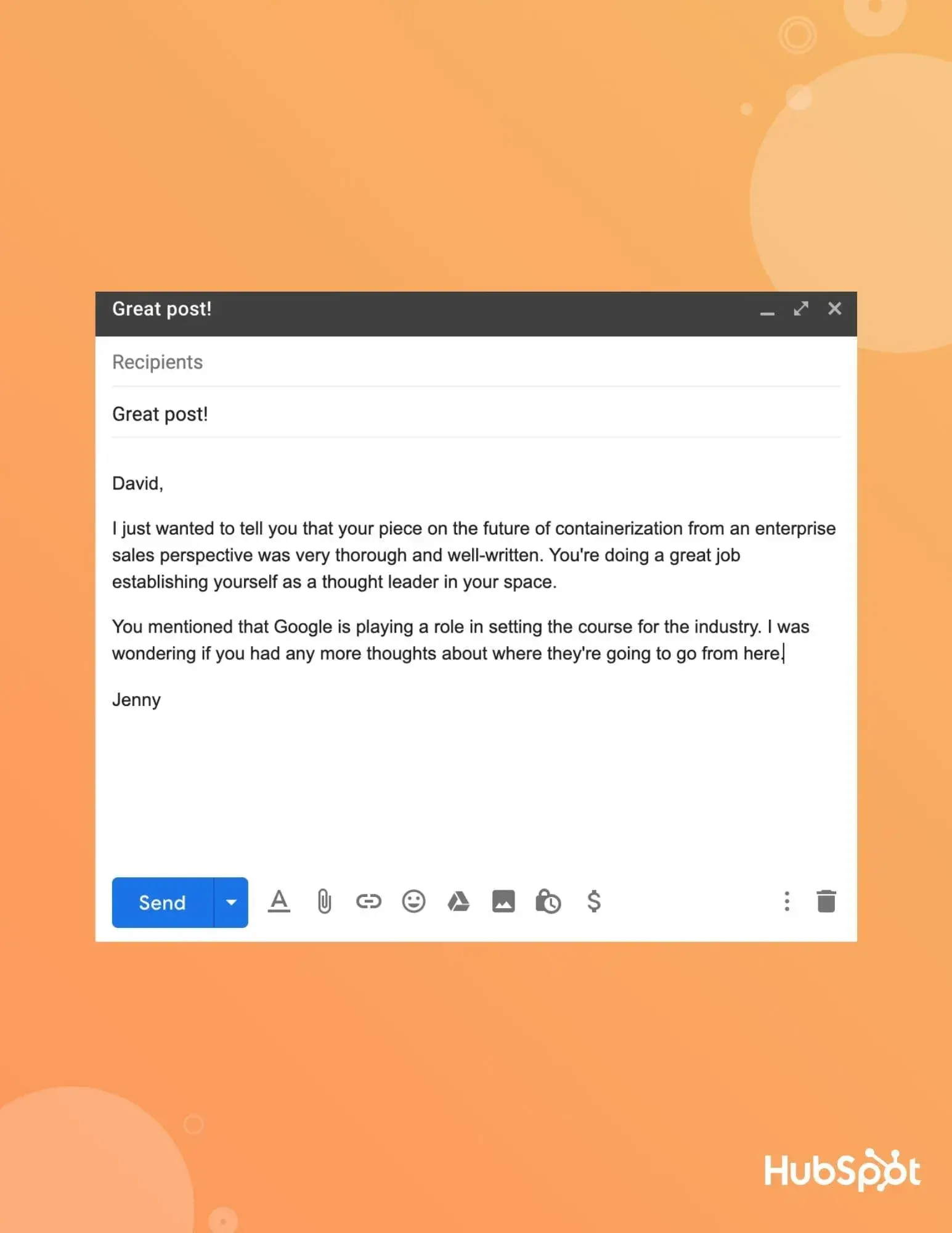 sales prospecting email examples: follow-up email after social exchange