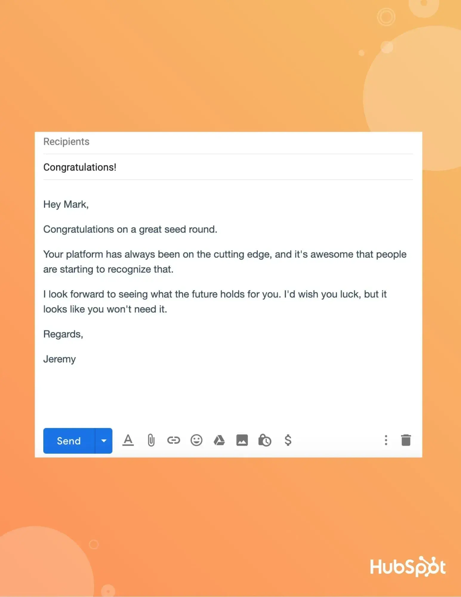 prospecting email example: cold email congratulating prospect