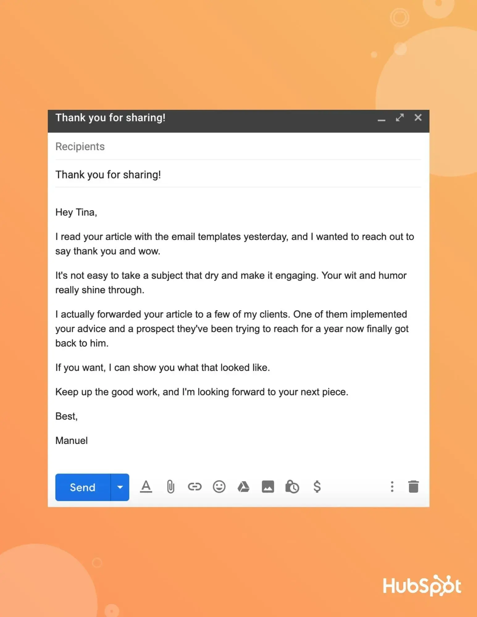 sales prospecting email examples: compliment your prospect