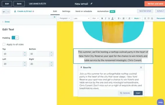 hubspot ai email writer tool interface