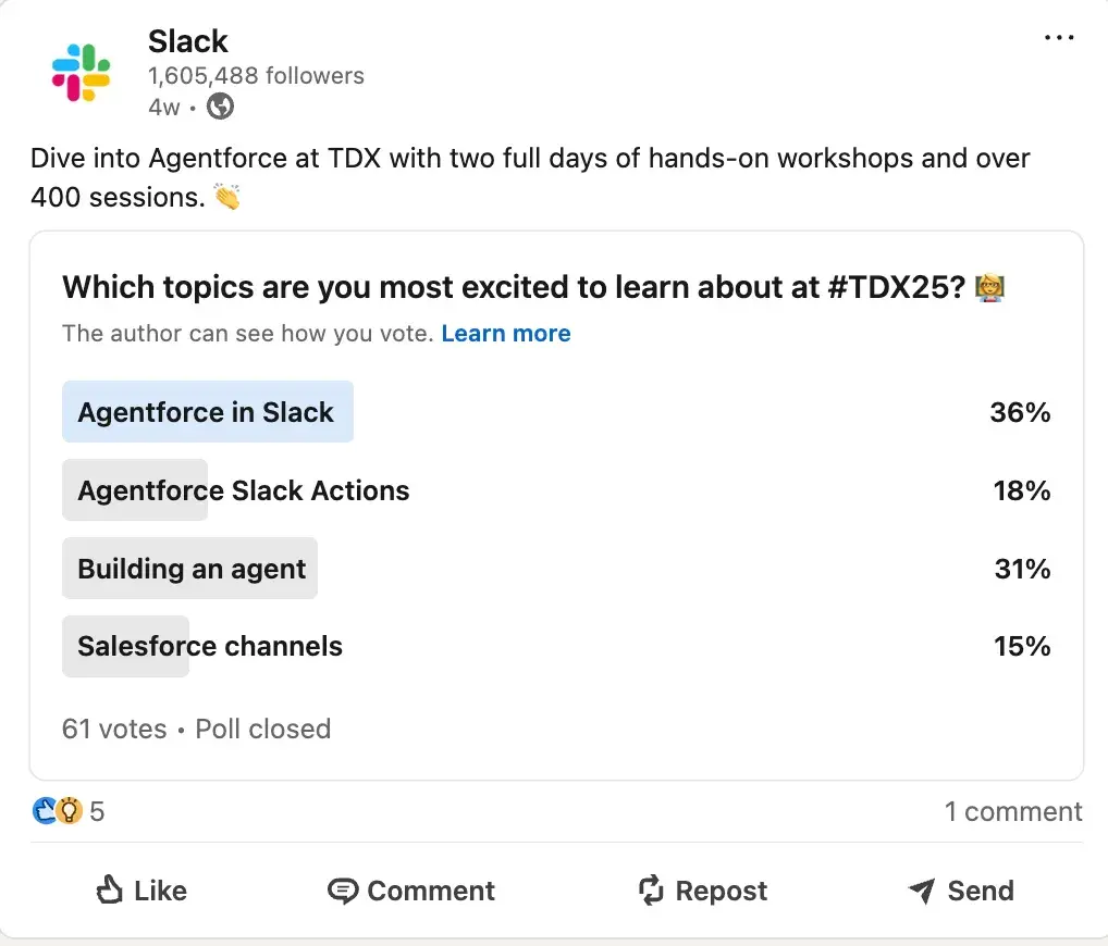 screenshot of a poll on slack’s linkedin