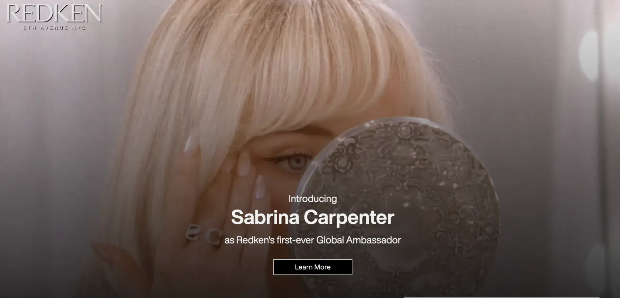 a screenshot of redken's announcement of sabrina carpenter's newest global ambassadorship on its website