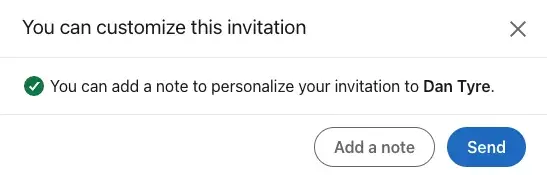 a screenshot of an invitation to connect note on linkedin