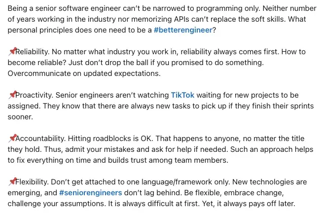 a linkedin post example of a thought leadership style post about how to be better engineer
