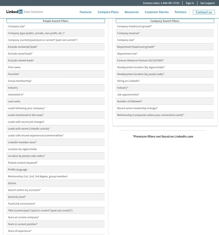 a screenshot of the linkedin sales navigator and its search filters